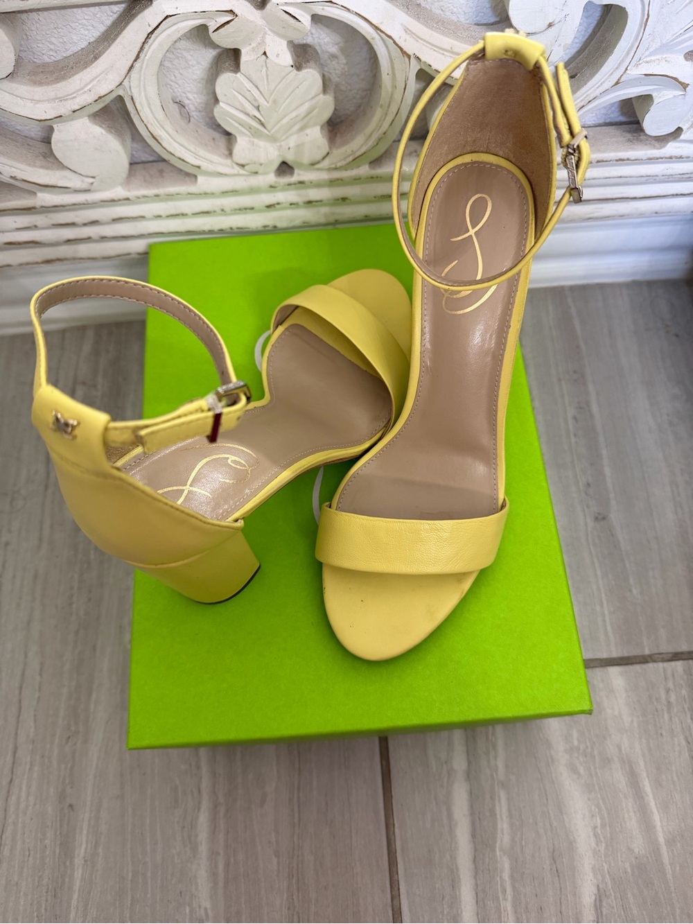 Sam Edelman Yellow Ankle-Strap Block Heel Sandals